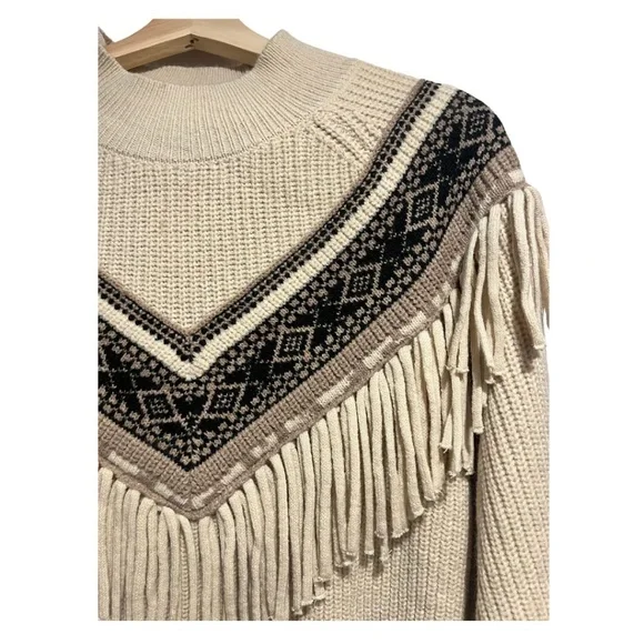 Z Supply Cream Fringe Fair Isle Crew Sweater - Picture 2 of 5